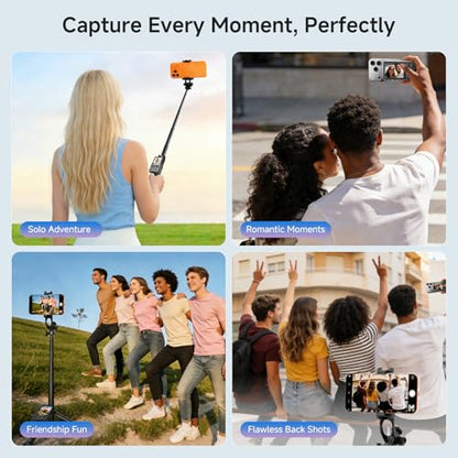 Wireless Selfie Monitor Vlogging Kit with Microphone, 65in Extendable Phone Tripod Selfie Stick, Magnetic Back Camera Monitor, 164ft Stable Wireless Casting, No Lag No Overheating for iPhone & Android