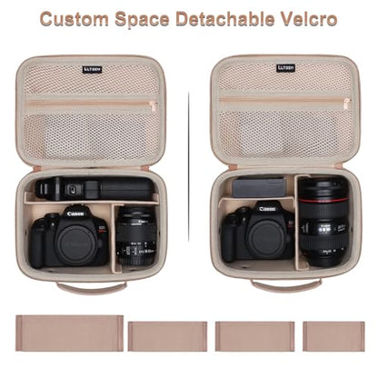 Camera Case Bag Compatible with Canon EOS Rebel T7/R50/R6 Mark II/R100/R50 V/T6/R8/R10/R5 Mark II/RP/R7/5D Mark IV/SL3/R5/T100 DSLR SLR Camera, Len and Tripod with 4 Dividers and Shoulder Strap, Beige - color: Beige, size: Small