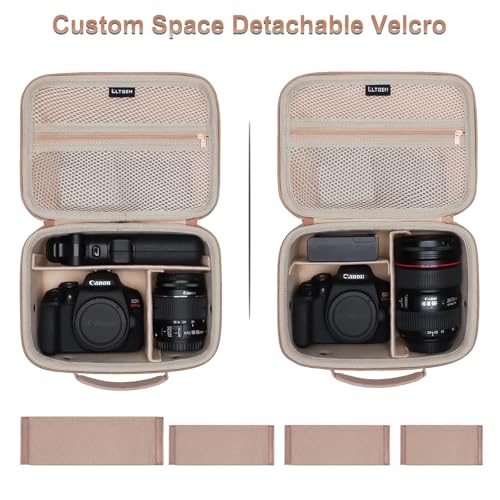 Camera Case Bag Compatible with Canon EOS Rebel T7/R50/R6 Mark II/R100/R50 V/T6/R8/R10/R5 Mark II/RP/R7/5D Mark IV/SL3/R5/T100 DSLR SLR Camera, Len and Tripod with 4 Dividers and Shoulder Strap, Beige - color: Beige, size: Small