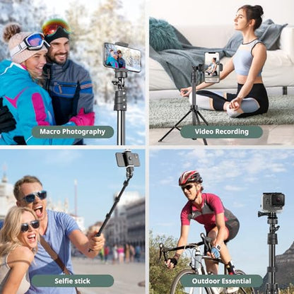 SENSYNE 72" Phone Tripod, Extendable Cell Phone Tripod Stand, Selfie Stick with Wireless Remote and Phone Holder, Compatible with iPhone Android Phone, Camera (Pack of 2) - color: Black, size: 72-inch (Pack of 2)