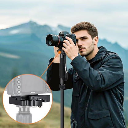 koolehaoda Quick Release Plate Adapter 1/4" 3/8" Screw Tripod Monopod | Aluminum Camera Head Mount Rapid Connect Locking System DSLR SLR Mirrorless Flash Safety Spring Lever Durable Lightweight