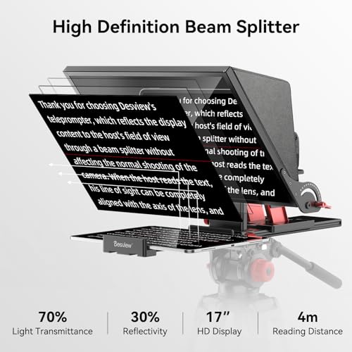 Desview P17 Portable Teleprompter for Camera Video Recording, Foldable Auto-Scrolling Prompter with Wireless Remote Sunshade & Tripod Mount Compatible with iPhone Android Tablet - size: P17 Teleprompter