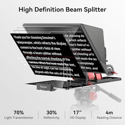 Desview P17 Portable Teleprompter for Camera Video Recording, Foldable Auto-Scrolling Prompter with Wireless Remote Sunshade & Tripod Mount Compatible with iPhone Android Tablet - size: P17 Teleprompter