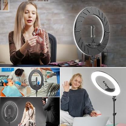 18 Inch Ring Light Kit, 55W6700k Dimmable LED Light, Tripod Stand, Remote Controller,Box,CRI95,Black - color: black