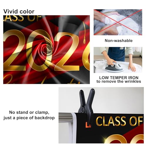 5x3ft Class of 2026 Graduation Backdrops for Photography Black Gold Red Streamer Bachelor Hat Photo Background Grad Congrats Party Banner Background Prom Party Supplies Decorations - size: 5x3ft