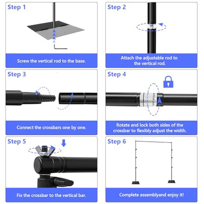 SLOW DOLPHIN Pipe and Drape Photography Backdrop Stand Kit Adjustable Photo Background Stand 10ft x 6ft with Metal Base for Parties Weddings Birthday Party Events Photo booth