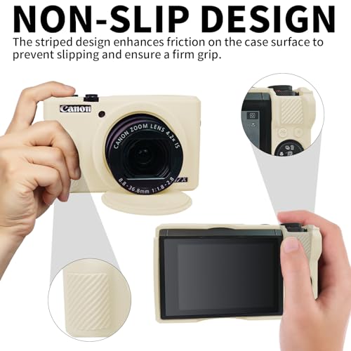 G7X Mark III Case, Protective Case for Canon Powershot G7X Mark III Digital Camera, Removable Lens Cover Silicone Sleeve Soft Camera Cover Rubber Protective Body Skin- Beige - color: Beige