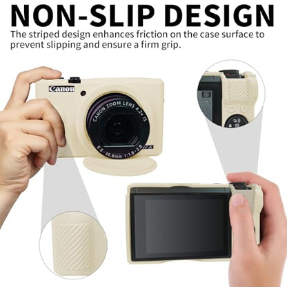 G7X Mark III Case, Protective Case for Canon Powershot G7X Mark III Digital Camera, Removable Lens Cover Silicone Sleeve Soft Camera Cover Rubber Protective Body Skin- Beige - color: Beige