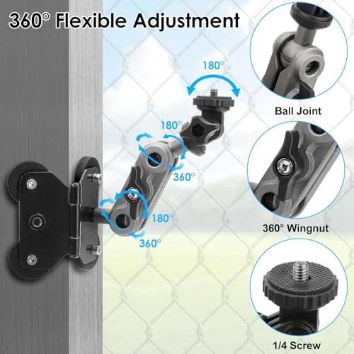EEEKit Magnetic Fence Mount Compatible with Mevo Start, GoPro, iPhone and Action Cameras, Dual 1/4" Threaded Holder for Baseball, Softball, Tennis, and Sports Recording