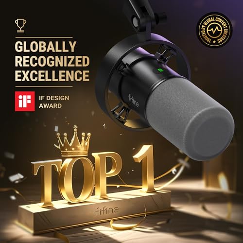FIFINE K688 Podcast Microphone Kit, USB/XLR Dynamic Microphone with Boom Arm for PC/XLR Mixer, Gaming Mic with Mute Button, Headphone Jack for Vocal, Voice-Over, Streaming, Music Recording -K688CT - size: K688CT Black