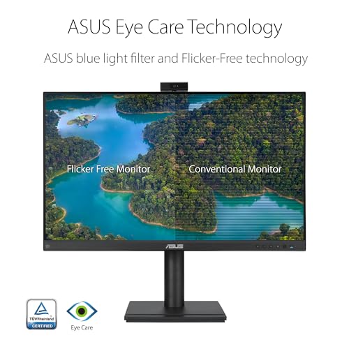 ASUS 24” 1080P Video Conferencing Monitor (BE249QFK) - IPS, 100Hz, Frameless, Full HD Webcam, Mic Array, Speakers, Height Adjustable, Ergonomic Design, Eye Care, Wall Mountable, 3 yr Warranty - style: 24" Webcam Mic Array