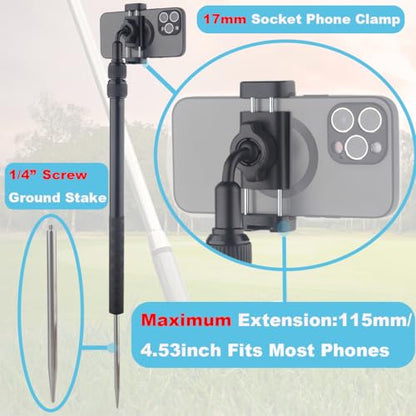 Golf Tripod Selfie Stick with Stake Spike for Golf Swing Training, Extendable Magnetic Cell Phone Golf Tripod Stand, Golfpod for Magsafe, for Insta 360 Cameras