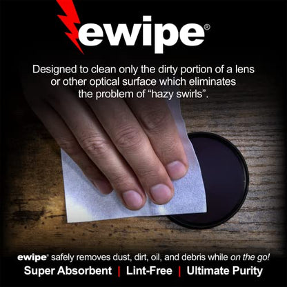 E-Wipe Camera Lens Cleaning Pads - Non-Abrasive Wipes with Professional Cleaning Solution Designed for Optic Electronics — Great for SLR, DSLR, Cameras, Lenses and High-End Optics. (24 Pack)