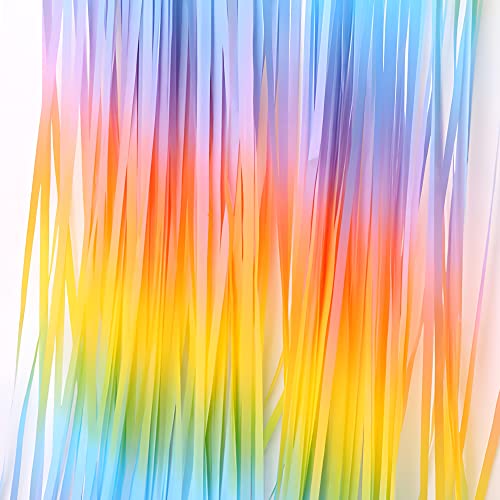 Gradient Pastel Foil Fringe Curtain - GREATRIL Pastel Color Backdrop Streamers for Kids Party/Classroom/Unicorn/Princess/Christmas Party Decorations (2 Pack) - color: Gradient Pastel Rainbow