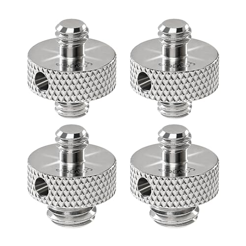 Upgraded Stainless Steels 1/4" Male to 1/4" Male & 1/4" Male to 3/8" Male Tripod Threaded Screw Adapter with Hole for Camera Light Stand Equipped with Hex-L Wrench 4 Pcs - color: A56/A57