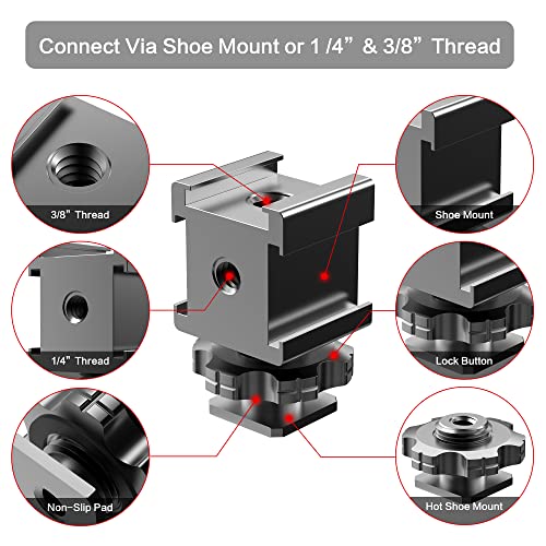 Triple Cold Shoe Mount Adapter, Cold Shoe Adapter Extension Bracket,Cold Shoe Mount Adapter with 1/4"-20 & 3/8"-16 Threads, Hot Shoe Mount for Camera DSLR Mirrorless Camcorder Mic LED Light Monitor