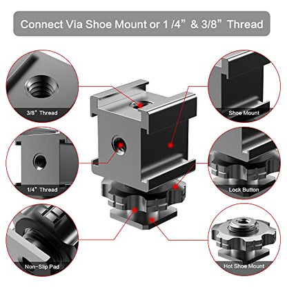 Triple Cold Shoe Mount Adapter, Cold Shoe Adapter Extension Bracket,Cold Shoe Mount Adapter with 1/4"-20 & 3/8"-16 Threads, Hot Shoe Mount for Camera DSLR Mirrorless Camcorder Mic LED Light Monitor