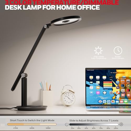 Honeywell Desk Lamp for Home Office, H6 Sunturalux™ Eye-Caring Led Desk Light, 800LM Dimmable Desk Lamp with Timer, Touch Control Tall Desk Reading Light, Table Lamp for Circle Webcam, Study, Bedroom - color: Black