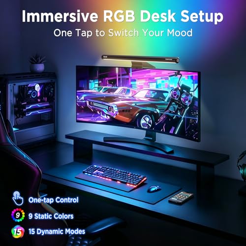 Quntis Monitor Light Bar 15.7", 24 RGB Backlight Modes for lmmersive Gaming Ambience, 900 Lux Glare-Free Computer Screen Lamp, High CRI 95 Eye Care Desk Light for Home Office - style: RGB Backlight