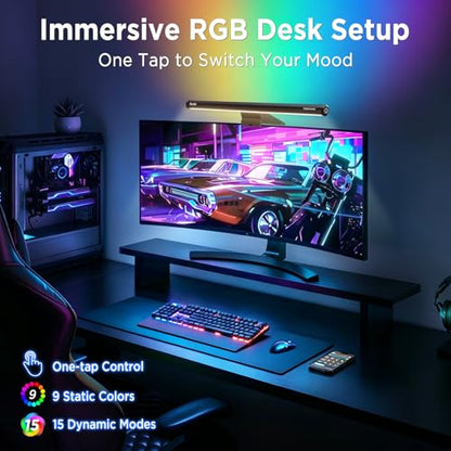 Quntis Monitor Light Bar 15.7", 24 RGB Backlight Modes for lmmersive Gaming Ambience, 900 Lux Glare-Free Computer Screen Lamp, High CRI 95 Eye Care Desk Light for Home Office - style: RGB Backlight
