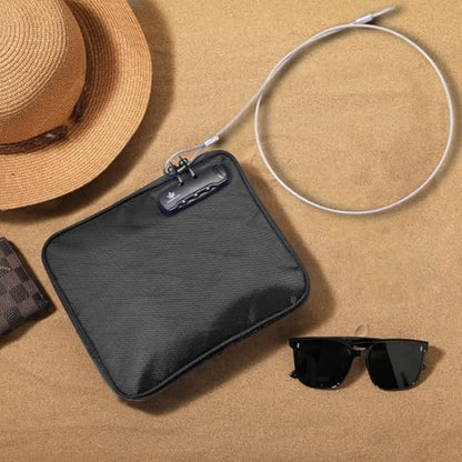 KOSMCCO Beach Locking Bag, Portable Safe, 9x7.5 Inch, Black | Anti-Theft Design, Security Cable Included, Holds Phone Wallet and Keys, Ideal for Beach Pool Cruise and Travel - color: Black