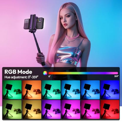 ULANZI K20 RGB Video Light, 20W LED Camera Light Panel for Photography, 1800-9000K CRI95+ 20 Effects, 3300mAh Rechargeable Portable Photo Video Lighting for DSLR Sony Canon Nikon Fuji Vlogging TikTok