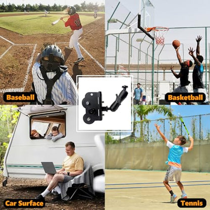 Magnetic Fence Mount for Mevo Camera, Two 1/4" Threaded Points, B Size Ball Head, Aluminum Arm, with Phone Holder, for Recording Baseball and Tennis Game