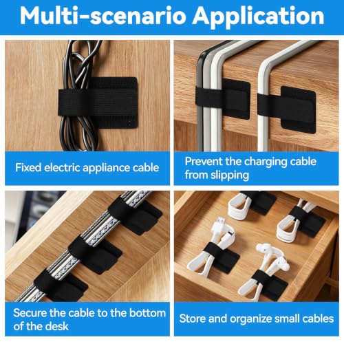 80 Pcs Cable Management Under Desk, Cord Organizer, Reusable Hook and Loop Cable Ties, Computer Accessories for Desk, Home Office Essentials, Black, White, Grey