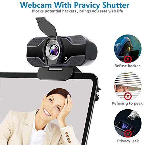 1080P Full HD Webcam,2 Mics, 110° Wide Angle Web Cam,Plug & Play USB Camera,Auto Light Correction, Noise Reduction,Privacy Cover & Tripod, for Laptop/Desktop/PC/Mac,with Zoom/Skype/Teams/Streaming