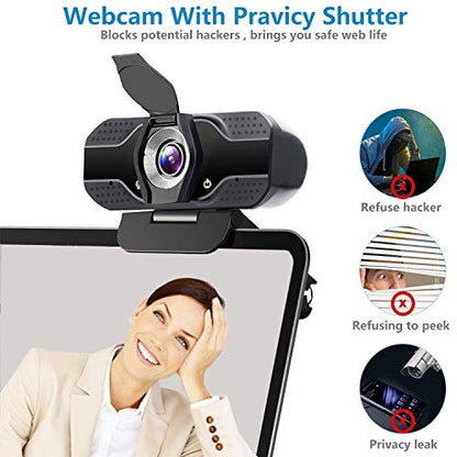 1080P Full HD Webcam,2 Mics, 110° Wide Angle Web Cam,Plug & Play USB Camera,Auto Light Correction, Noise Reduction,Privacy Cover & Tripod, for Laptop/Desktop/PC/Mac,with Zoom/Skype/Teams/Streaming