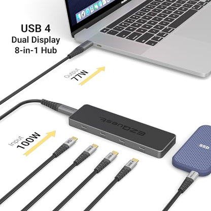 USB 4 Hub 8-in-1: Dual 4K 60Hz/8K Display, 7X USB-C Ports (3X USB4, 4X 10Gbps Data), 100W PD - Thunderbolt 3/4 Dock for MacBook Pro/Air M1/M2/M3, Windows, Chromebook - color: USB4 Max 8-in-1(Space Black)