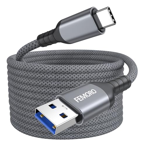 FEMORO USB C Cable 20ft Extra Long, USB 3.0 5Gbps Data Transfer & 3A Charging A to Type-C Braided Cord for Android Phones, iPhone 17/16/15, Xbox/PS5 Controller, Tablet, Dashcam and More - size: 20 Feet
