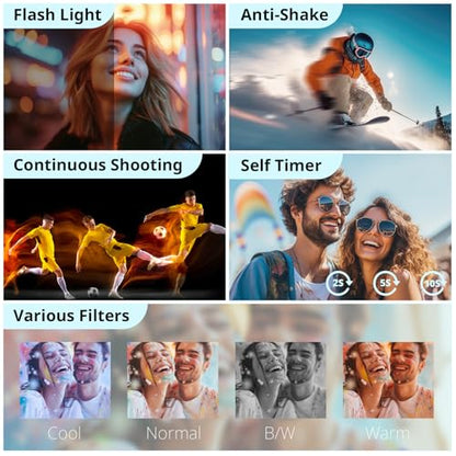 Duluvulu 4K Digital Camera for Photography Autofocus, 2026 Latest 48MP Vlogging Camera for YouTube with SD Card, 2 Batteries, 3" 180°Flip Screen Compact Travel Camera for Teens with 16X Zoom,Black - color: Black