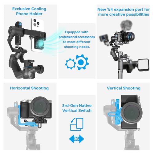FeiyuTech SCORP Mini 3 Pro Gimbal Stabilizer/AI Tracking 4.0&Detachable Smart Handle|Holds Mirrorless Cameras,Smartphones,Action Cam up to 4.4lbs|Wireless Control,No App Gestures,Cooling Mount