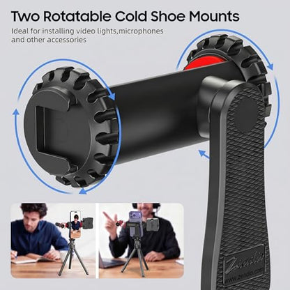 Zeadio Universal Phone Tripod Mount, Cell Phone Holder Clamp with Dual Rotatable Cold Shoe, 360° Rotation & 180° Tilt for Camera Hot Shoe, Vlogging, Video Recording - style: Cold-shoe Version