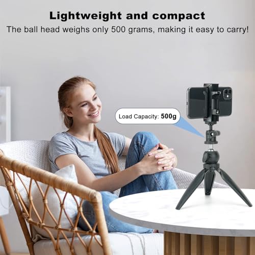 Koolehaoda Phone Tripod Mount Adapter 360 Swivel Ball Head with Hot Shoe | Universal Smartphone Clip Holder 360 Rotation 1/4 Screw for Tripod Ring Light Selfie Stick Compatible with iPhone