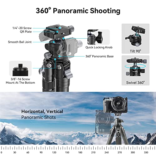 SmallRig AP-10 Carbon Fiber Tripod, 52.4" Lightweight Compact Camera Tripod with Detachable Monopod, 360° Ball Head with Payload 5 kg/11 lb, Quick Release Plate for Canon for Sony, DSLR Camera, Phone - style: 52.4"