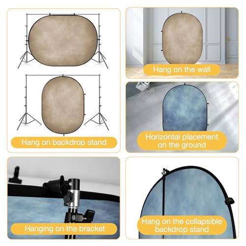 Kate 5x6.5ft(1.5x2m) Tan Blue Collapsible Backdrop Double Sided Folding Backgrounds Pop Up Reversible Backdrops for Photo Video Studio