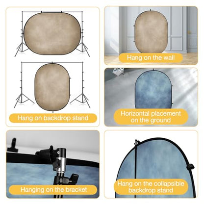 Kate 5x6.5ft(1.5x2m) Tan Blue Collapsible Backdrop Double Sided Folding Backgrounds Pop Up Reversible Backdrops for Photo Video Studio