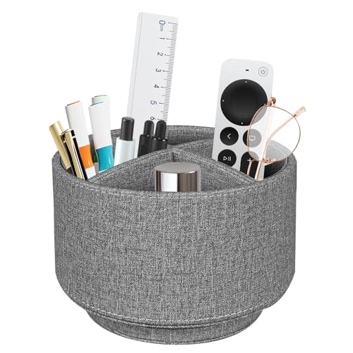 Pen Holder for Desk Organizers and Accessories, 360 Swivel TV Remote Control Holder for Table, Nightstand Organizer Caddy for Office Supplies/ Media Controllers, Bedside Decorations for Living Room - color: Grey