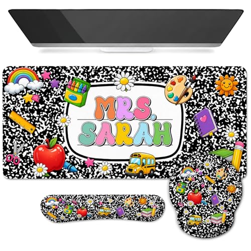 Teacher Desk Mat and Wrist Rest Set - Composition Book Large Mouse Pad with Ergonomic Keyboard Support, Cute Classroom Decor, Appreciation Gift (Style 1) - color: Style 1