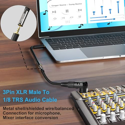 XLR Male to 3.5mm Female Cable Adapter, 2 Feet TRS Stereo Balanced Connector Converter, 3-Pin (1/8 Inch) - color: Black