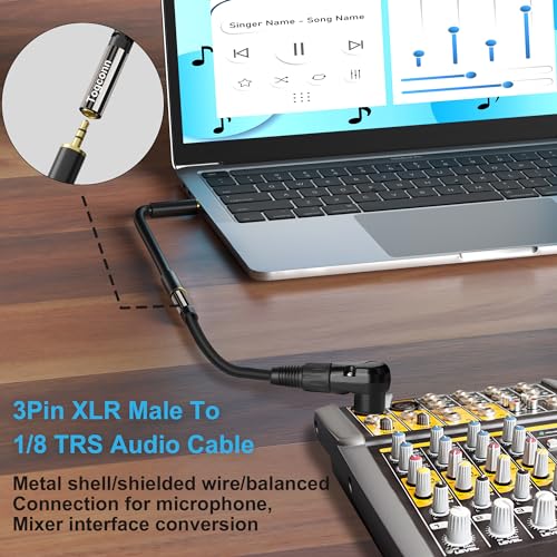 XLR Male to 3.5mm Female Cable Adapter, 2 Feet TRS Stereo Balanced Connector Converter, 3-Pin (1/8 Inch) - color: Black