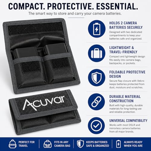 Acuvar Small Battery Pouch For Sony NP-BG1, NP-BX1, NP-N1, Canon NB-6L, NB-11L, Nikon EN-EL12, EN-EL19, Samsung EA-BP70A, SLB-10A, Olympus LI-42B, LI-50B, LI-70B, LI-90B, Fujifilm NP-45, NP-48, NP-50, NP-95, NP-85, Panasonic DMW-BCM13 &More
