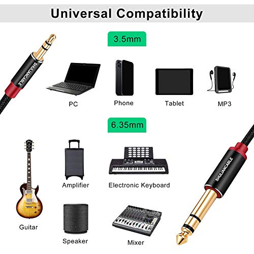 SHULIANCABLE 3.5mm to 6.35mm Stereo Audio Cable, 6.35 1/4" Male to 3.5 1/8" Male TRS Stereo Audio Cable for Guitar,iPod, Laptop, Home Theater Devices,Smartphones,and Amplifiers (10Ft/3M) - size: 10 ft