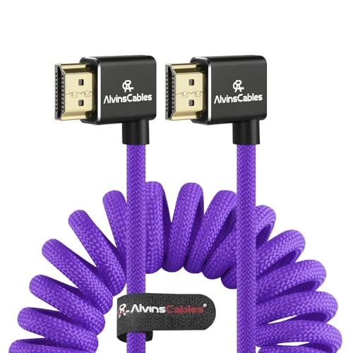 Alvin's Cables 8K 2.1 HDMI Cable 48Gbps 8K@60Hz 4K@120Hz High Speed Braided Coiled Cable for Sony A7 A9, BMPCC, for Canon C70, for Atomos Ninja, for Feelworld, Left to Left Angle, Purple - color: Purple, size: Left to Left Angle