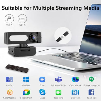 4K Webcam with Dual AI Noise-Cancelling Mics Autofocus, Auto Light Correction,120° FOV,Privacy Cover,Plug and Play Computer Camera for Microsoft Teams/Zoom/Google Voice/Skype/Facetime/YouTube,Black