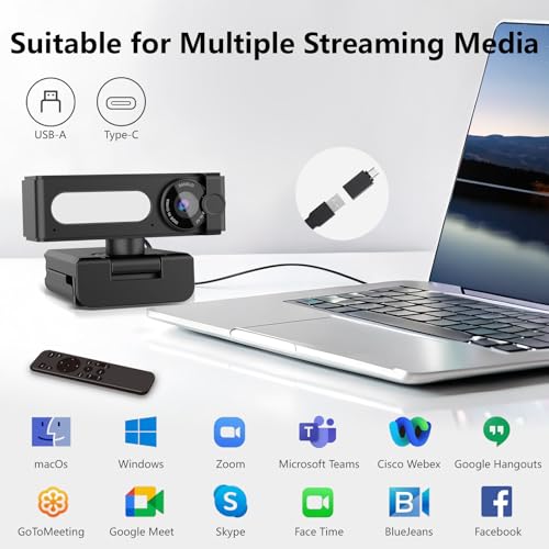 2K Webcam for PC, Dual AI Noise-Cancelling Mics Autofocus, Auto Light Correction,120° FOV,Privacy Cover,Plug and Play Computer Camera for Microsoft Teams/Zoom/Skype,Black