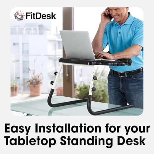 FitDesk Clamp-On Extender for 3.0 Exercise Bike & Standing Desk, Adjustable Laptop Stand, Bike Desk Attachment with Mousepad, Cup Holder & Tray, Fits Up to 17" Laptop, Treadmill Tray