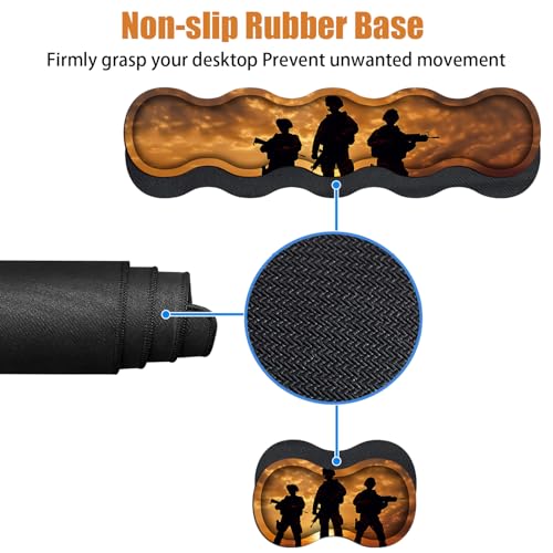 4 in 1 Ergonomic Keyboard Wrist Rest & Mouse Pad Wrist Rest Set, Large XXL Gaming Desk Mat 31.5"x 11.8" with Non-Slip Base, Memory Foam for Home Office Study Gaming, American Soldiers - color: American Soldiers